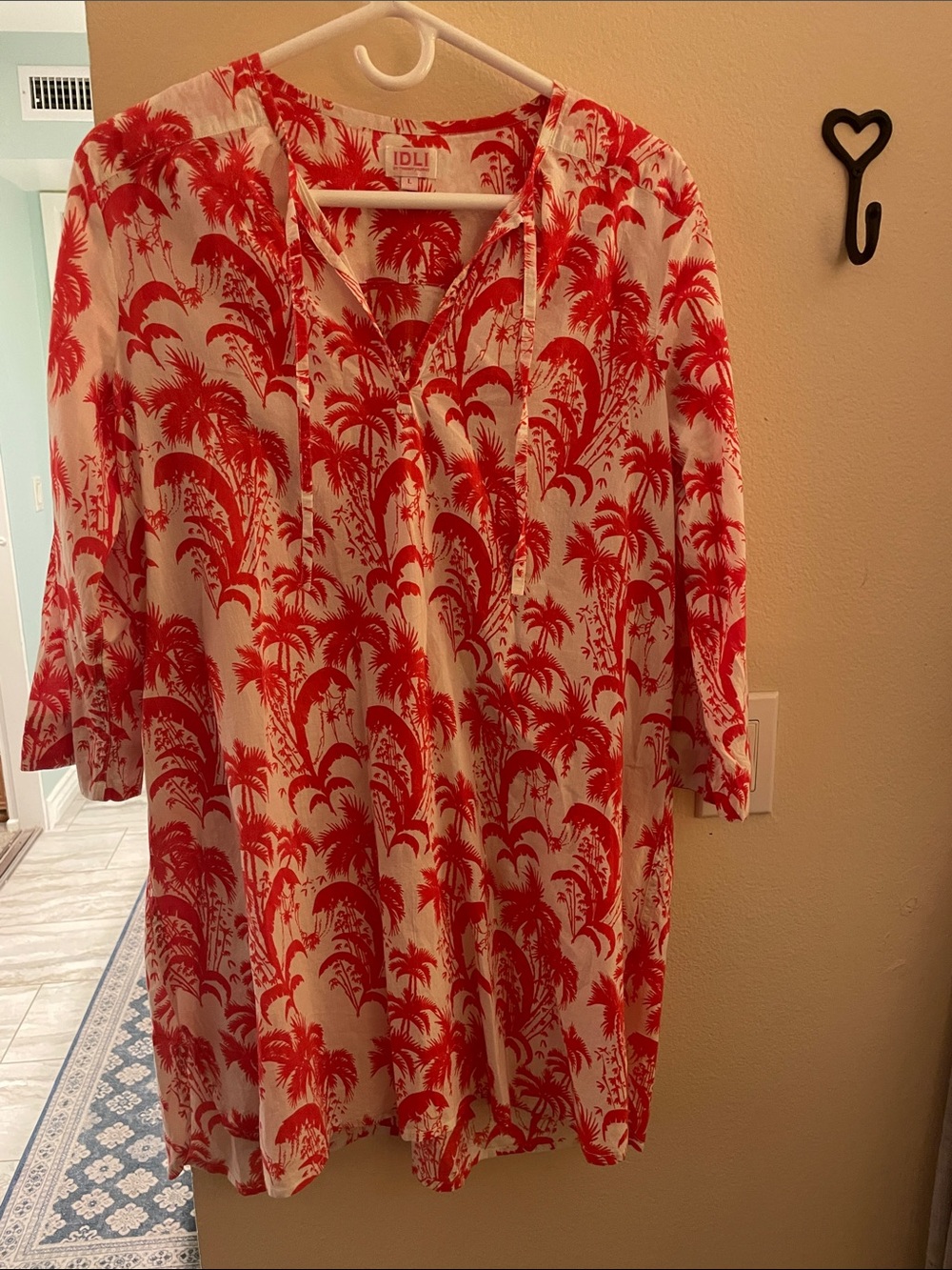 White Tunic with Coral Palm Print
